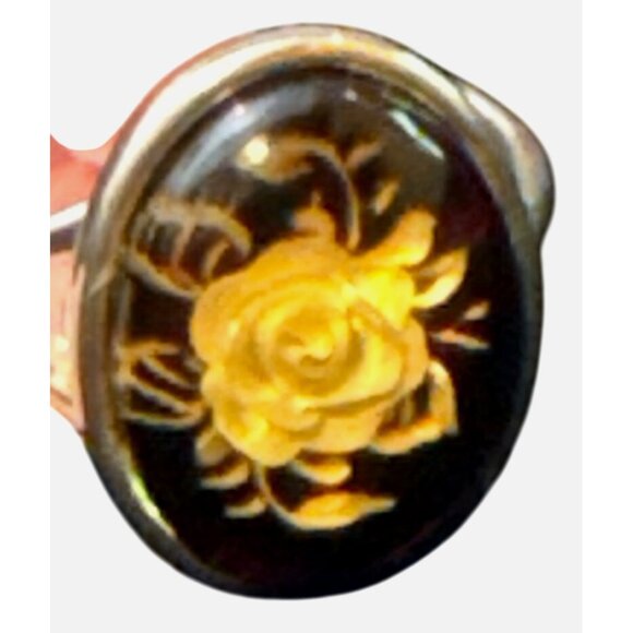New! Baltic Amber Intaglio Rose in Sterling Silver Adjustable Ring - Picture 2 of 10